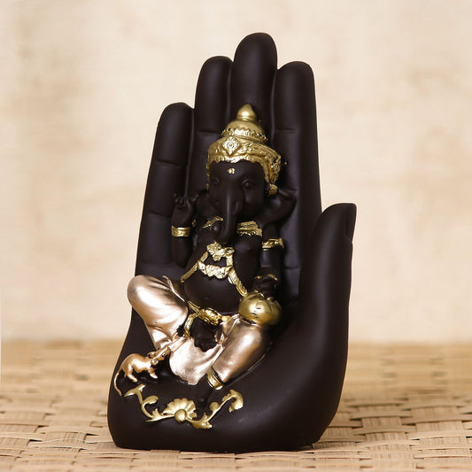 Golden Handcrafted Palm Ganesha Decorative Showpiece